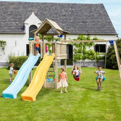 Image of 2-glijbanen-speeltoestel-schommel-kinderen-pagoda-blue-rabbit