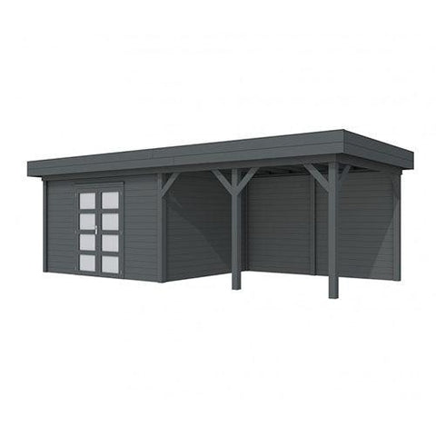 Image of Blokhut-WoodVision-Topvision-Tuinhuis-Parelhoen-met-luifel-400-cm-antraciet