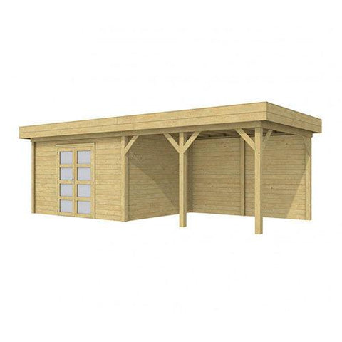 Image of Blokhut-WoodVision-Topvision-Tuinhuis-Parelhoen-met-luifel-400-cm-groen