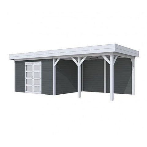 Image of Blokhut-WoodVision-Topvision-Tuinhuis-Parelhoen-met-luifel-400-cm-lichtgrijs-antraciet