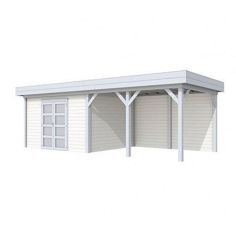 Image of Blokhut-WoodVision-Topvision-Tuinhuis-Parelhoen-met-luifel-400-cm-lichtgrijs-wit