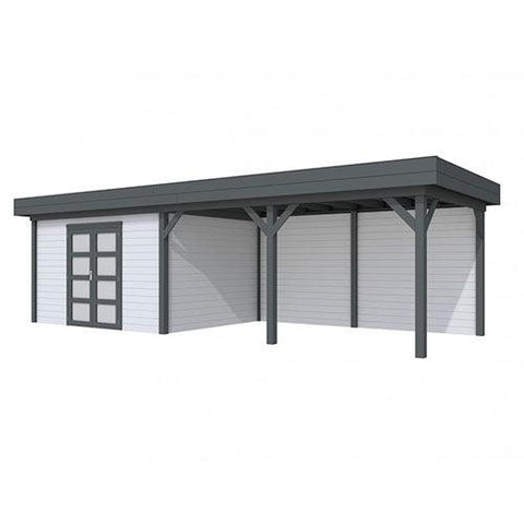 Image of Blokhut-WoodVision-Topvision-Tuinhuis-Parelhoen-met-luifel-500-cm-antraciet-lichtgrijs