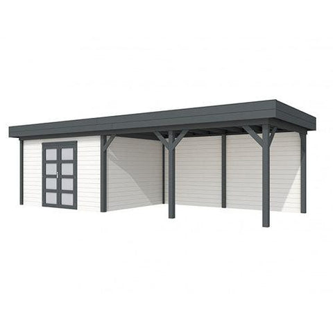 Image of Blokhut-WoodVision-Topvision-Tuinhuis-Parelhoen-met-luifel-500-cm-antraciet-wit