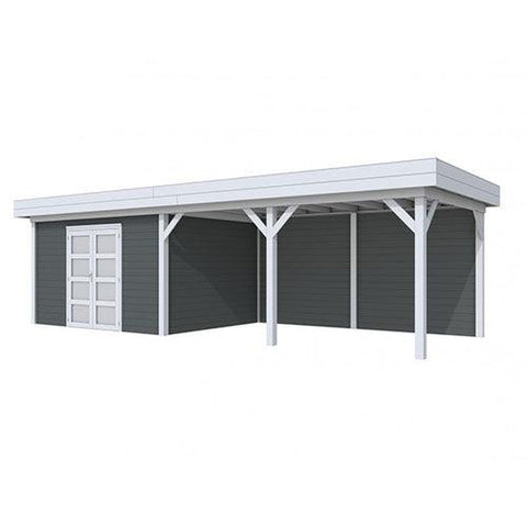 Image of Blokhut-WoodVision-Topvision-Tuinhuis-Parelhoen-met-luifel-500-cm-lichtgrijs-antraciet