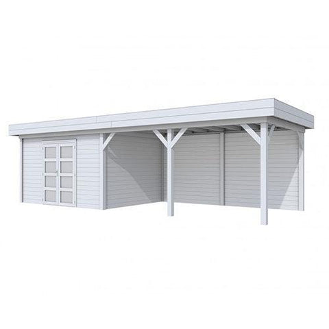 Image of Blokhut-WoodVision-Topvision-Tuinhuis-Parelhoen-met-luifel-500-cm-lichtgrijs