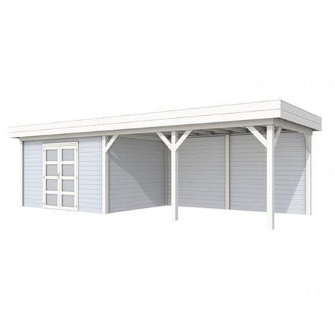 Image of Blokhut-WoodVision-Topvision-Tuinhuis-Parelhoen-met-luifel-500-cm-wit-lichtgrijs