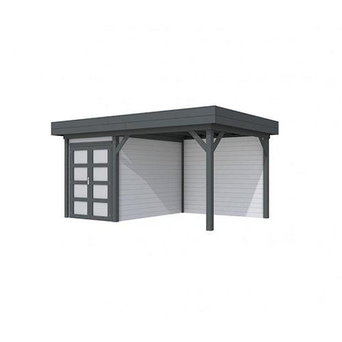 Image of Blokhut-WoodVision-Topvision-Tuinhuis-Zwaluw-met-luifel-300-cm-antraciet-lichtgrijs