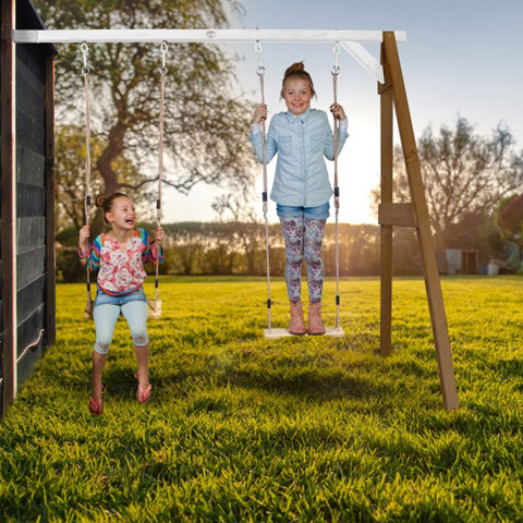 Image of Schommel | AXI - Dubbele aanbouwschommel (bruin/wit) - JouwSpeeltuin