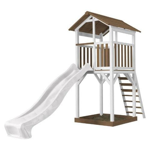 Image of axi-beach-tower-speeltoren-bruin-wit-met-witte-glijbaan-jouw-speeltuin