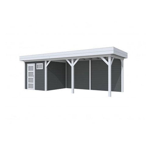 Image of blokhut-woodvision-topvision-tuinhuis-kuifmees-met-luifel-500-cm-lichtgrijs-antraciet