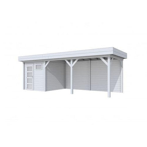 Image of blokhut-woodvision-topvision-tuinhuis-kuifmees-met-luifel-500-cm-lichtgrijs