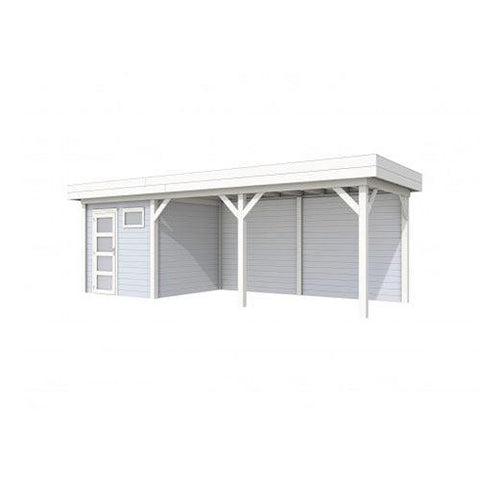 Image of blokhut-woodvision-topvision-tuinhuis-kuifmees-met-luifel-500-cm-wit-lichtgrijs