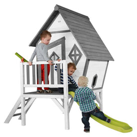Houten speelhuisje | Sunny - Cabin XL (grijs/wit) - JouwSpeeltuin