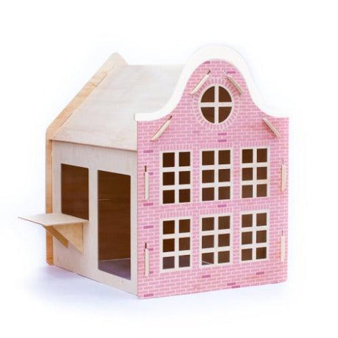 Image of roze-speelhuisje-hout-klokgevel-kinderspeelhuisje-woodenplay-kinderspeelhuis