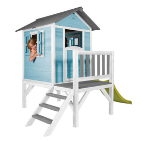 Houten speelhuisje | Sunny - Lodge XL (blauw/wit) - JouwSpeeltuin