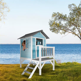 Houten speelhuisje | Sunny - Lodge XL (blauw/wit)