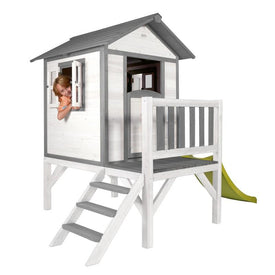 Houten speelhuisje | Sunny - Lodge XL (grijs/wit) - JouwSpeeltuin