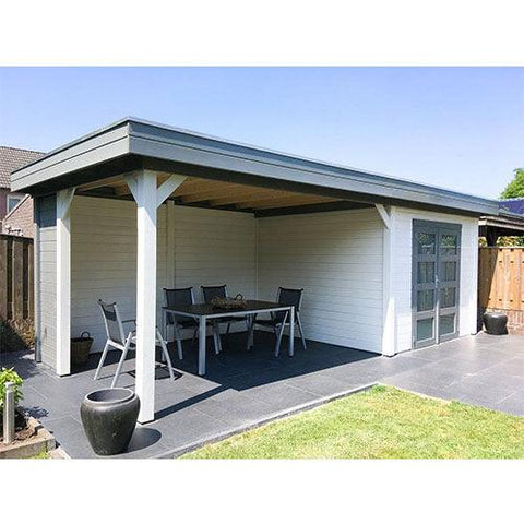 Image of woodvision-topvision-blokhut-zwaluw-met-luifel-vurenhout-tuinhuis