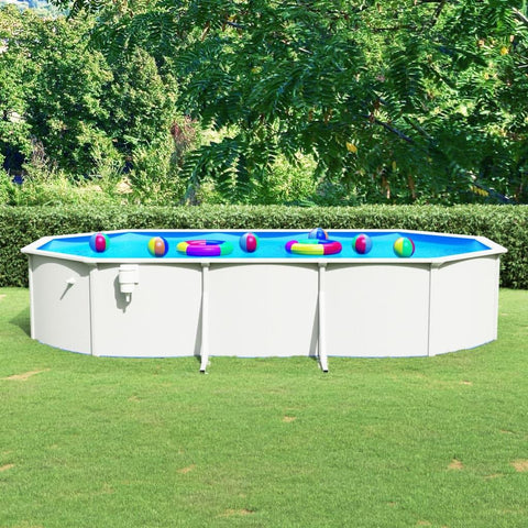 Image of Zwembad met stalen wand ovaal 610x360x120 cm wit - JouwSpeeltuin