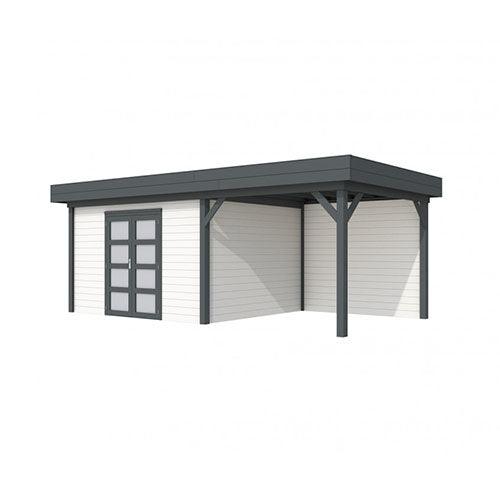 Blokhut-WoodVision-Topvision-Tuinhuis-Parelhoen-met-luifel-300-cm-antraciet-wit
