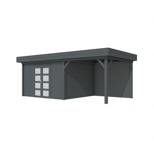Blokhut-WoodVision-Topvision-Tuinhuis-Parelhoen-met-luifel-300-cm-antraciet