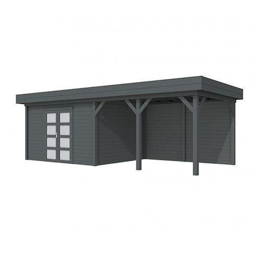 Blokhut-WoodVision-Topvision-Tuinhuis-Parelhoen-met-luifel-400-cm-antraciet