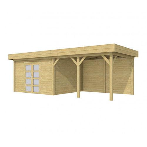 Blokhut-WoodVision-Topvision-Tuinhuis-Parelhoen-met-luifel-400-cm-groen