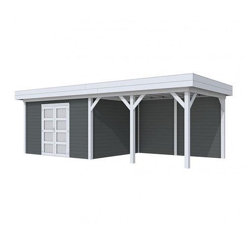 Blokhut-WoodVision-Topvision-Tuinhuis-Parelhoen-met-luifel-400-cm-lichtgrijs-antraciet