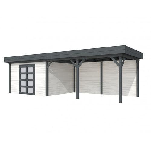 Blokhut-WoodVision-Topvision-Tuinhuis-Parelhoen-met-luifel-500-cm-antraciet-wit