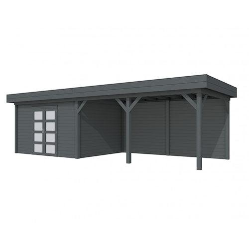 Blokhut-WoodVision-Topvision-Tuinhuis-Parelhoen-met-luifel-500-cm-antraciet