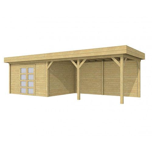 Blokhut-WoodVision-Topvision-Tuinhuis-Parelhoen-met-luifel-500-cm-groen