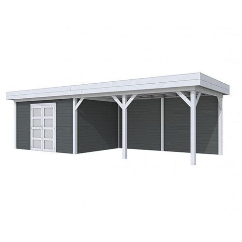 Blokhut-WoodVision-Topvision-Tuinhuis-Parelhoen-met-luifel-500-cm-lichtgrijs-antraciet