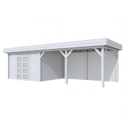 Blokhut-WoodVision-Topvision-Tuinhuis-Parelhoen-met-luifel-500-cm-lichtgrijs