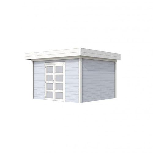 Blokhut-WoodVision-Topvision-Tuinhuis-Parelhoen-wit-lichtgrijs