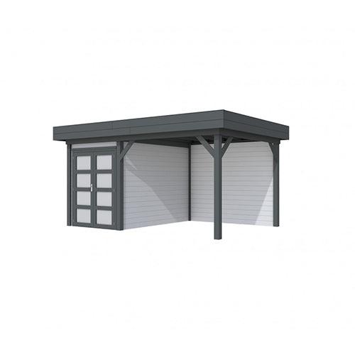 Blokhut-WoodVision-Topvision-Tuinhuis-Zwaluw-met-luifel-300-cm-antraciet-lichtgrijs