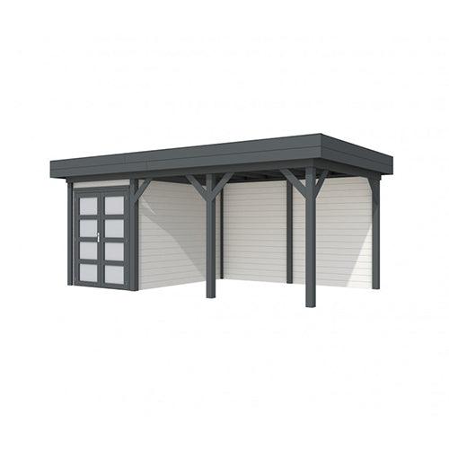 Blokhut-WoodVision-Topvision-Tuinhuis-Zwaluw-met-luifel-400-cm-antraciet-wit