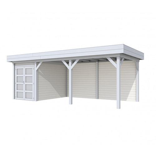 Blokhut-WoodVision-Topvision-Tuinhuis-Zwaluw-met-luifel-500-cm-lichtgrijs-wit