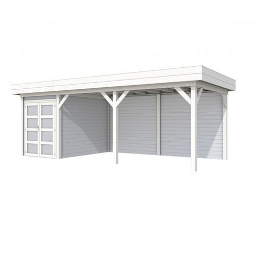 Blokhut-WoodVision-Topvision-Tuinhuis-Zwaluw-met-luifel-500-cm-wit-lichtgrijs