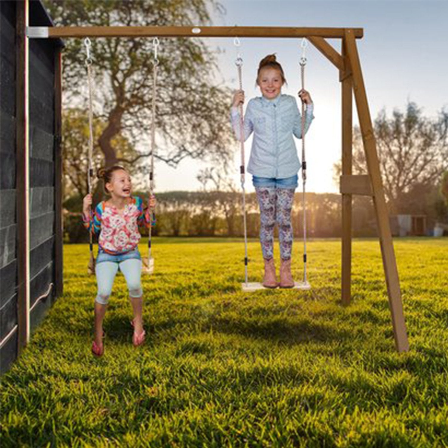 Schommel | AXI - Dubbele aanbouwschommel (bruin) - JouwSpeeltuin