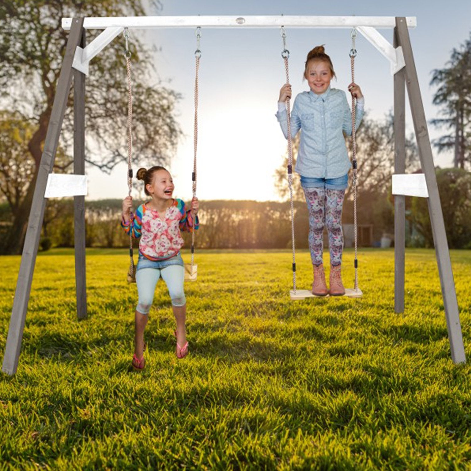 Schommel | AXI - Dubbele schommel (grijs/wit) - JouwSpeeltuin