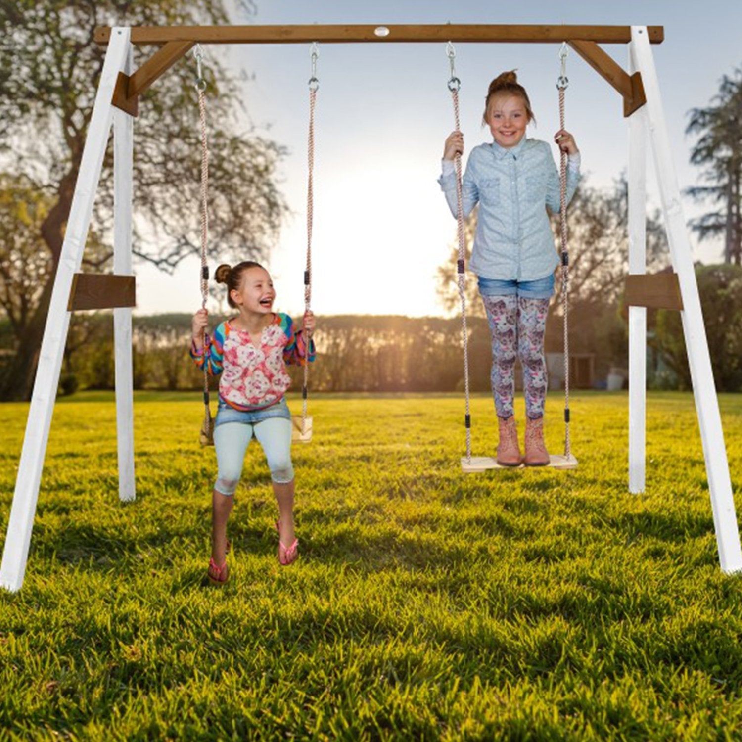 Schommel | AXI - Dubbele schommel (wit/bruin) - JouwSpeeltuin