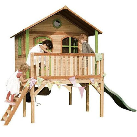 Image of houten-kinder-speelhuisje-met-glijbaan-en-veranda-sophie