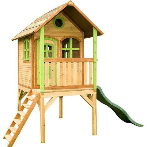 Image of houten-speelhuisje-laura-met-veranda-trap-en-glijbaan-axi