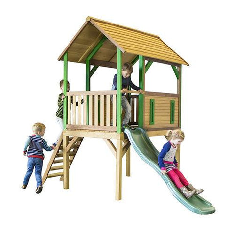 Image of kinderen-spelen-in-kinderspeelhuisje-hout-bogo-axi-jouw-speeltuin