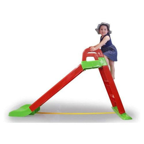 rood-groen-glijbaan-jamara-kind-glijden-speeltoestel-funny-slide