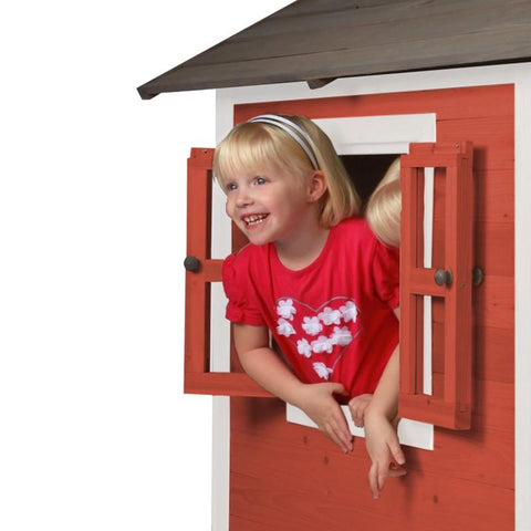 Image of Houten speelhuisje | Sunny - Lodge XL (rood/wit) - JouwSpeeltuin