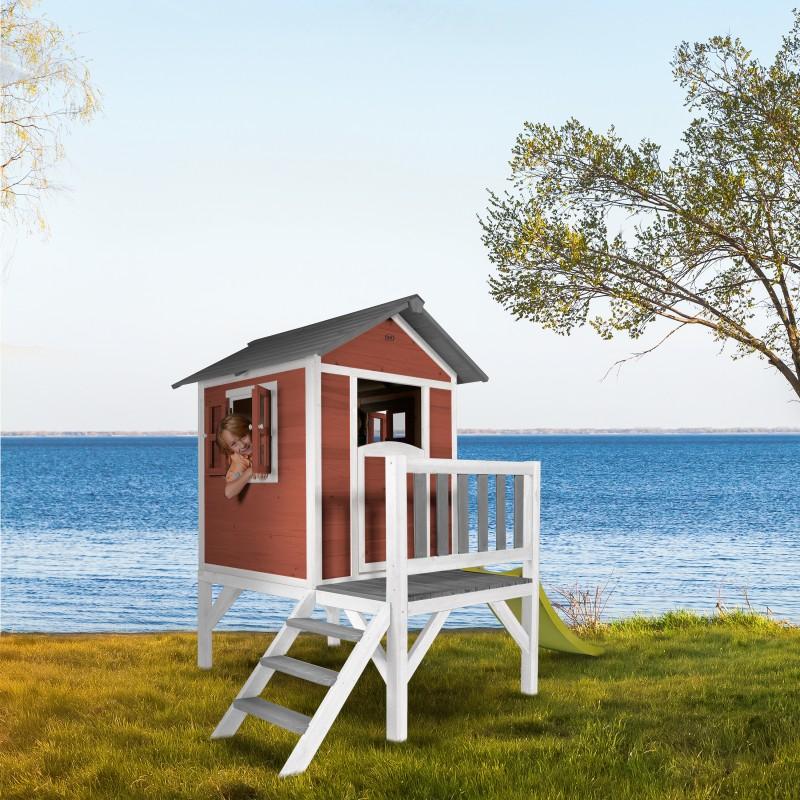 Houten speelhuisje | Sunny - Lodge XL (rood/wit) - JouwSpeeltuin
