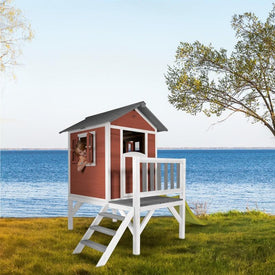 Houten speelhuisje | Sunny - Lodge XL (rood/wit)